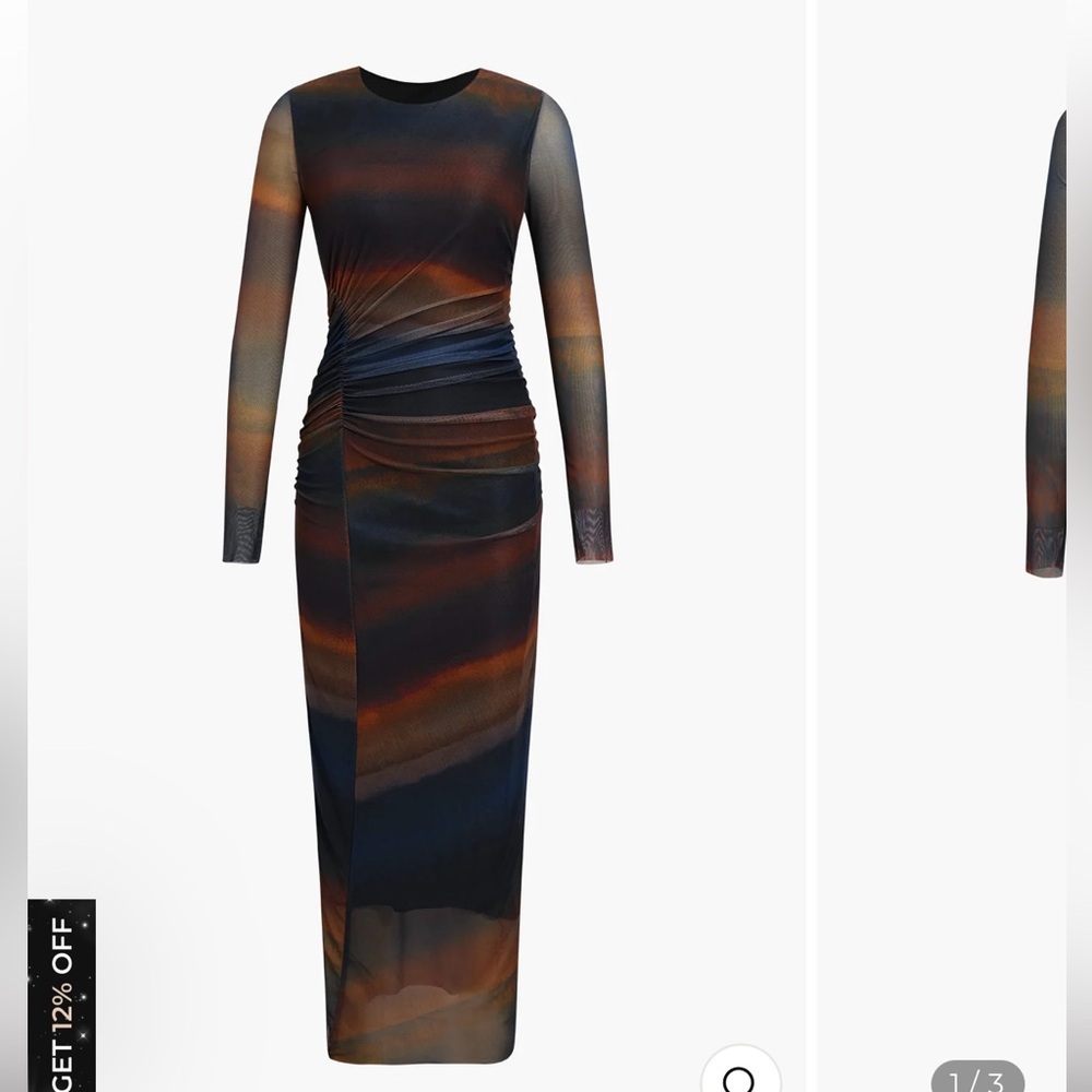 Tie dye ruched detail mesh midi dress